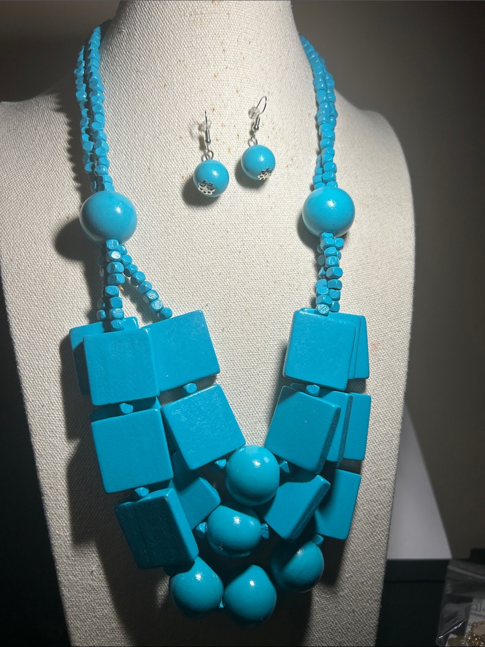 Turquoise Statement Bead Necklace and Earring Set